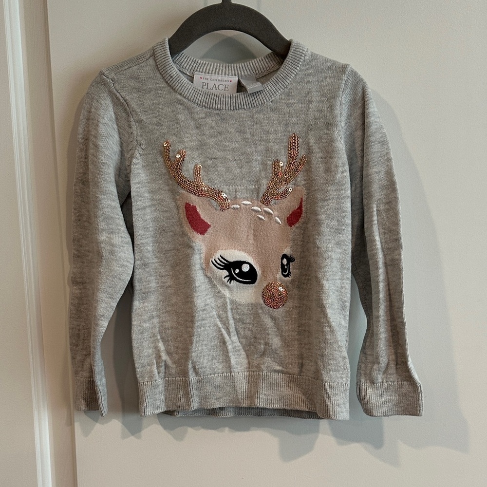 The Children's Place Gray Sweater with Reindeer Design